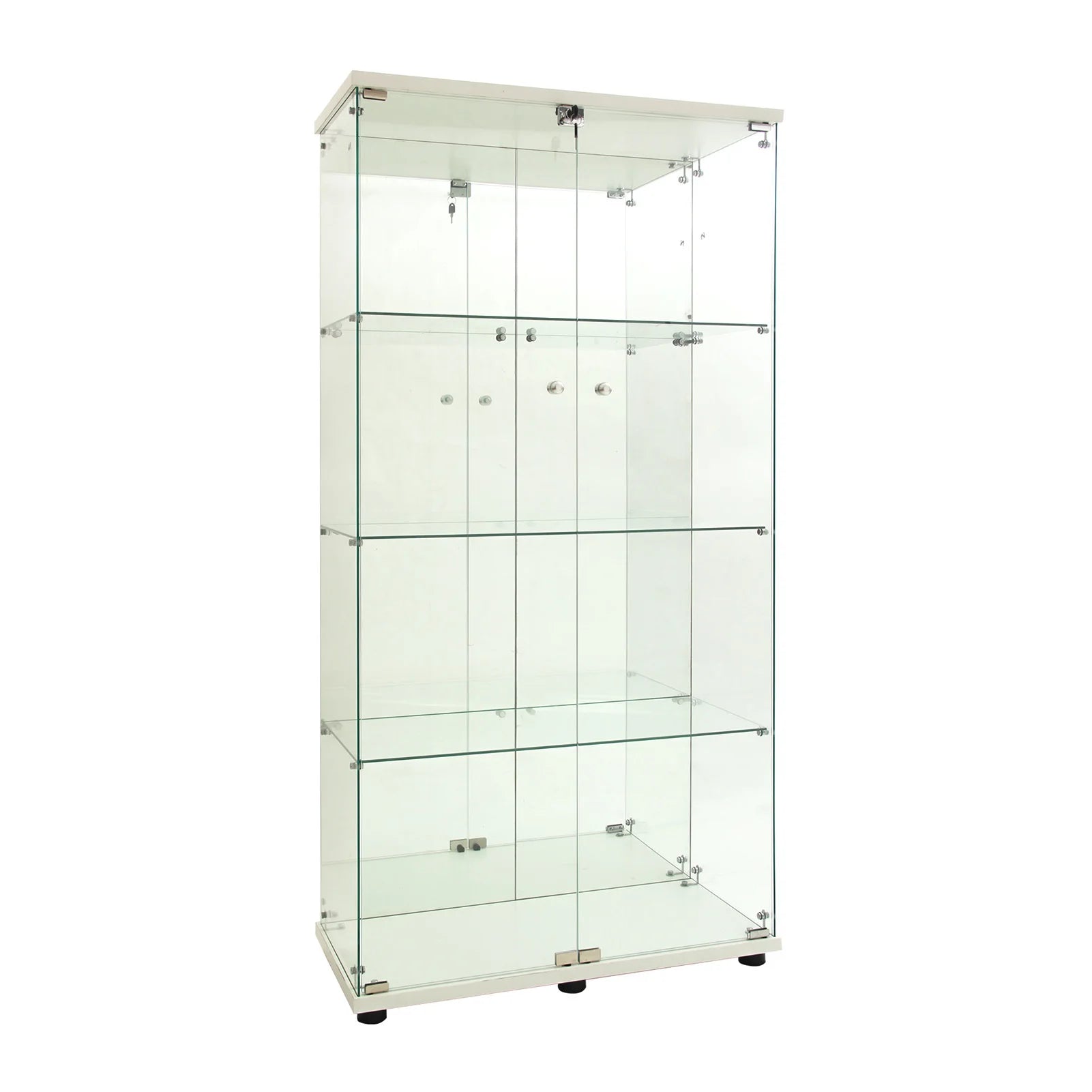 Comanlai 4-Layer Glass Display Cabinet,with LED Lighting, Lock and 2 Doors,Collector's Display Case,for Living Room and Bedroom
