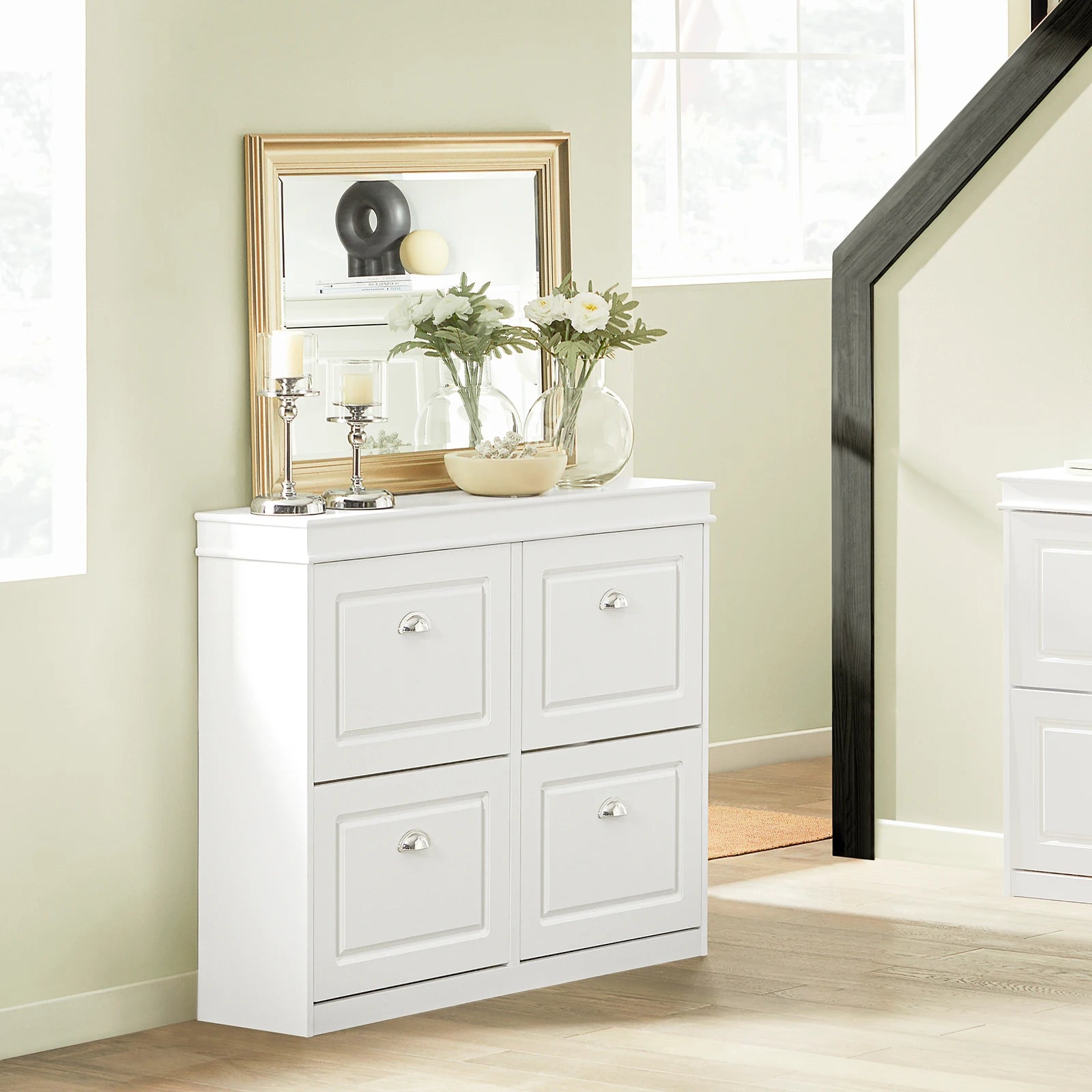 SoBuy FSR79 Shoe cabinet with 4 flap shoe rack shoe dump truck with 8 shelf surfaces Shoe chest of drawers Shoe shelf