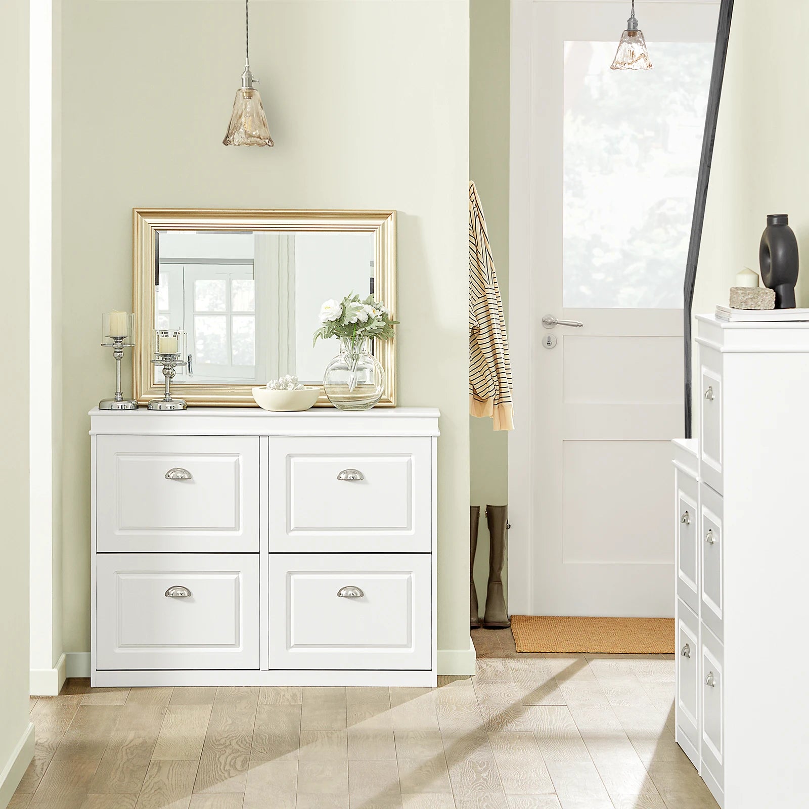 SoBuy FSR79 Shoe cabinet with 4 flap shoe rack shoe dump truck with 8 shelf surfaces Shoe chest of drawers Shoe shelf