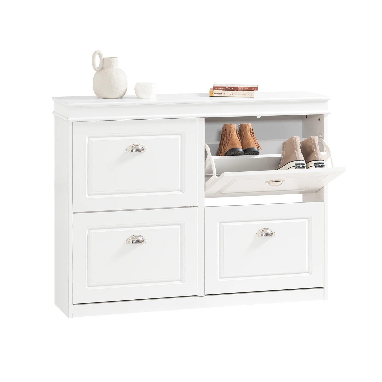 SoBuy FSR79 Shoe cabinet with 4 flap shoe rack shoe dump truck with 8 shelf surfaces Shoe chest of drawers Shoe shelf