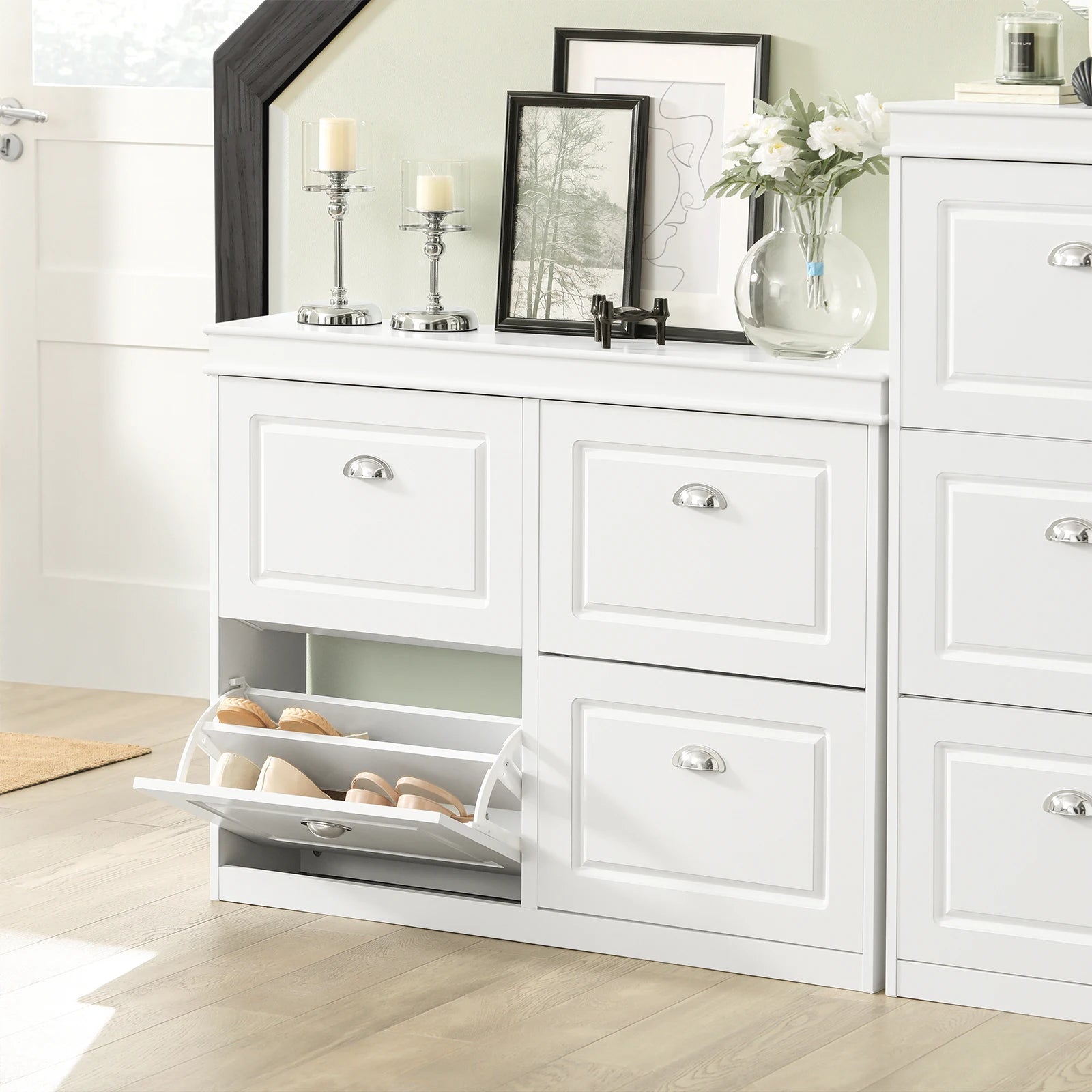 SoBuy FSR79 Shoe cabinet with 4 flap shoe rack shoe dump truck with 8 shelf surfaces Shoe chest of drawers Shoe shelf