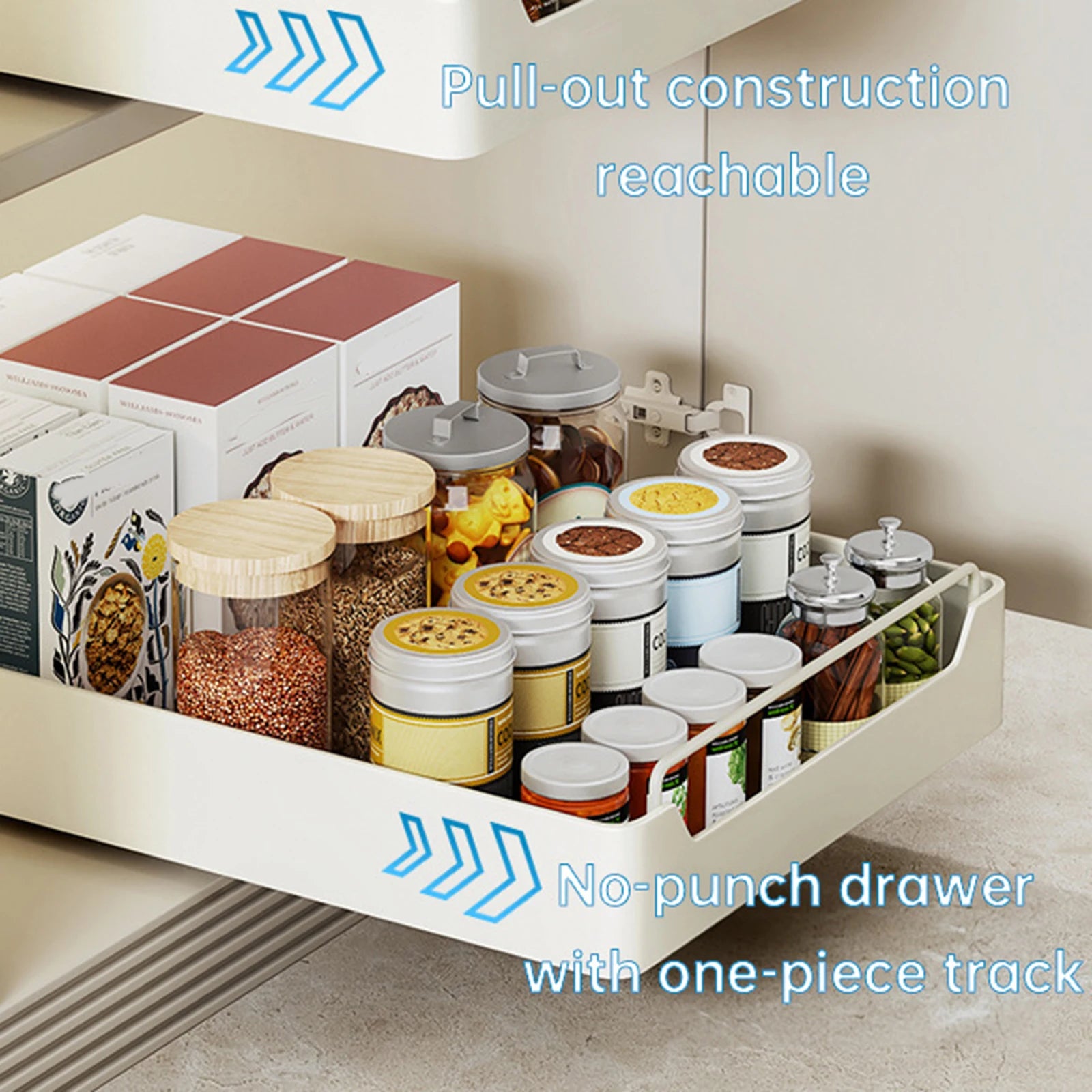 Pull Out Cabinet Organizer Fixed with Damping Guide, Heavy Duty Sliding Drawer Noiseless Slide Out Pantry Shelves For Kitchen