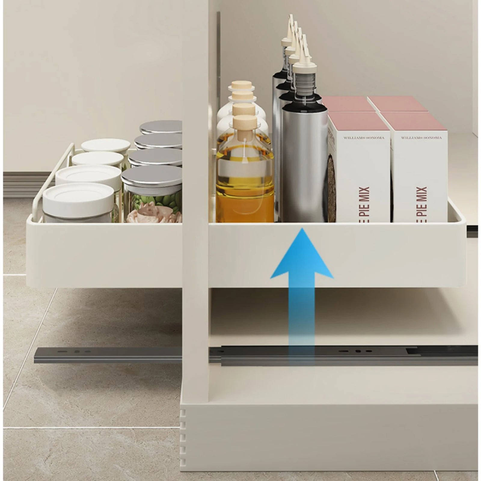 Pull Out Cabinet Organizer Fixed with Damping Guide, Heavy Duty Sliding Drawer Noiseless Slide Out Pantry Shelves For Kitchen