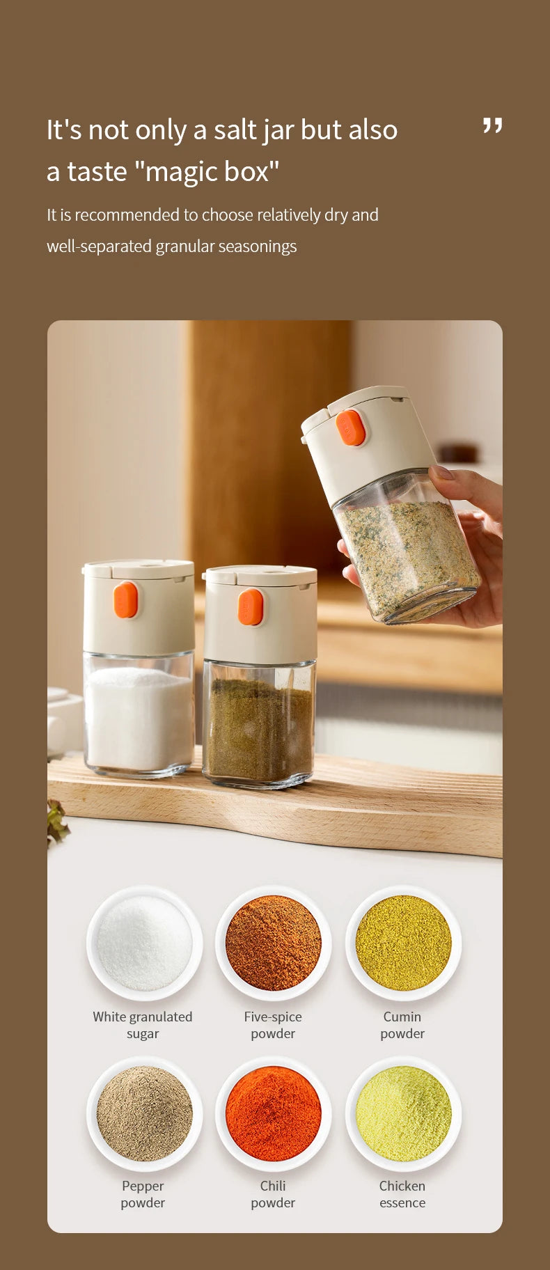180ml Multi-Functional Quantitative Seasoning Pot, Press-Type Glass Seasoning Bottle, Kitchen Salt Jar, Spice & Pepper Shakers