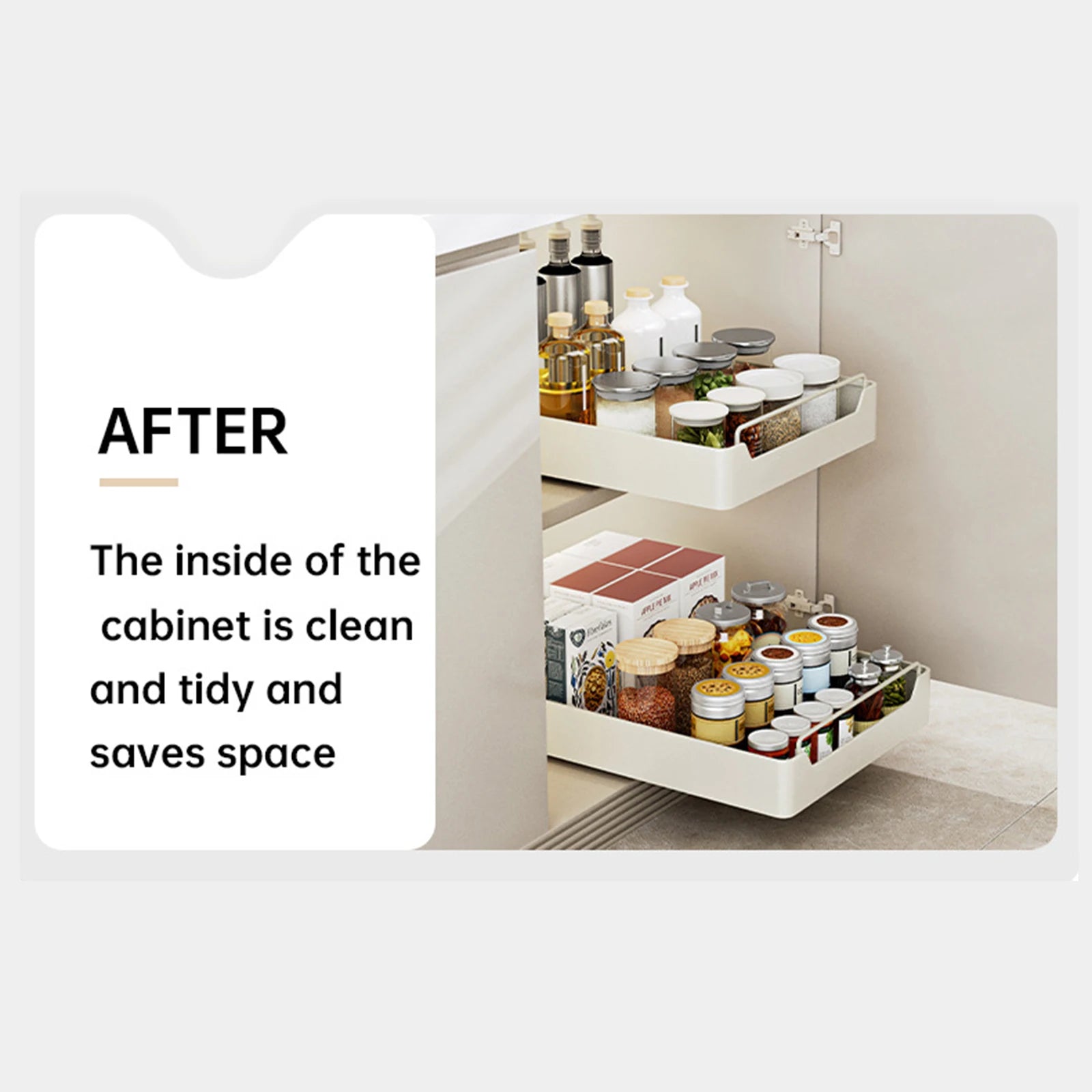 Pull Out Cabinet Organizer Fixed with Damping Guide, Heavy Duty Sliding Drawer Noiseless Slide Out Pantry Shelves For Kitchen