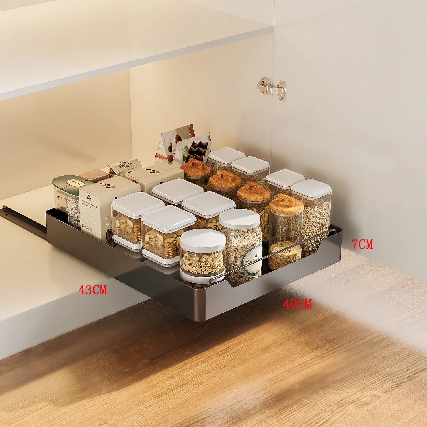 Pull Out Cabinet Organizer Fixed with Damping Guide, Heavy Duty Sliding Drawer Noiseless Slide Out Pantry Shelves For Kitchen