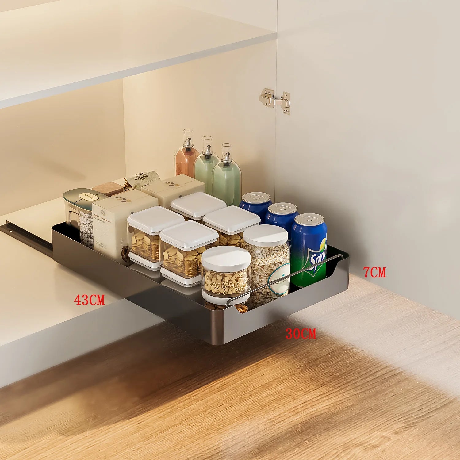 Pull Out Cabinet Organizer Fixed with Damping Guide, Heavy Duty Sliding Drawer Noiseless Slide Out Pantry Shelves For Kitchen