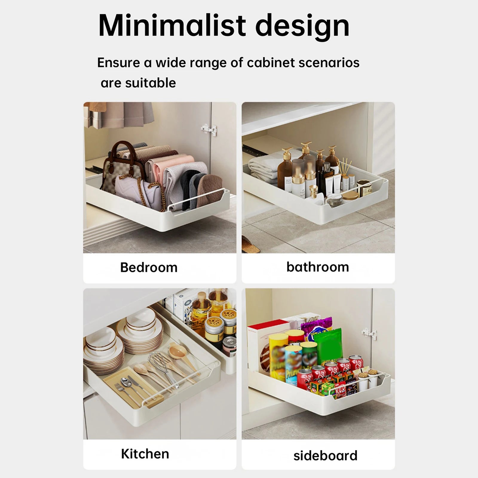Pull Out Cabinet Organizer Fixed with Damping Guide, Heavy Duty Sliding Drawer Noiseless Slide Out Pantry Shelves For Kitchen