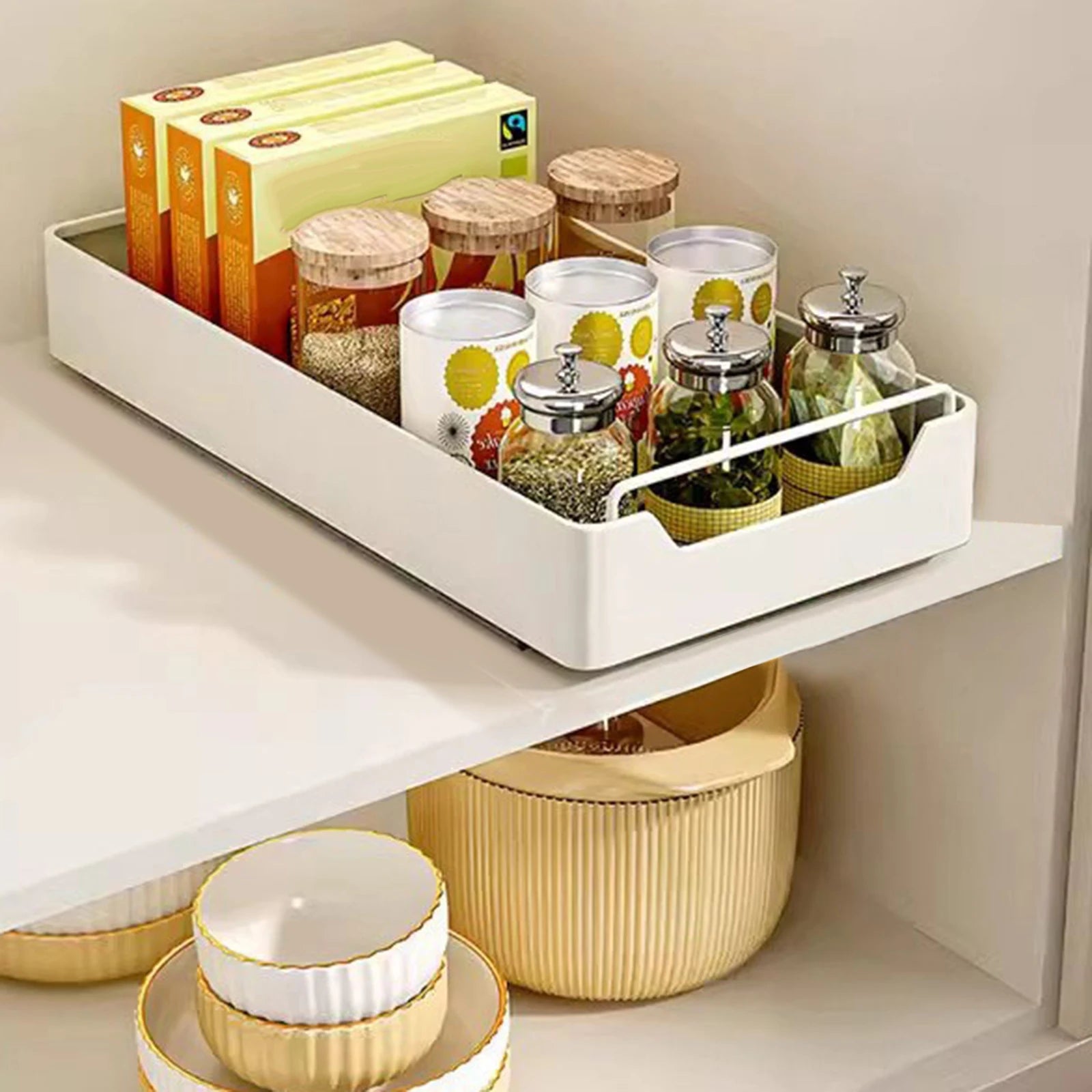 Pull Out Cabinet Organizer Fixed with Damping Guide, Heavy Duty Sliding Drawer Noiseless Slide Out Pantry Shelves For Kitchen