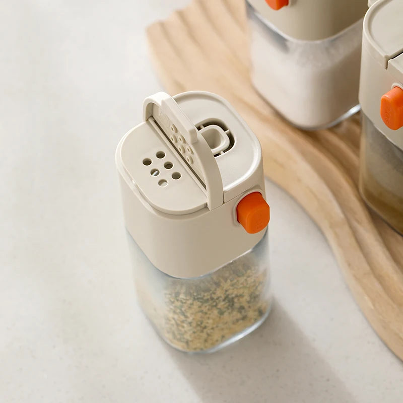 180ml Multi-Functional Quantitative Seasoning Pot, Press-Type Glass Seasoning Bottle, Kitchen Salt Jar, Spice & Pepper Shakers