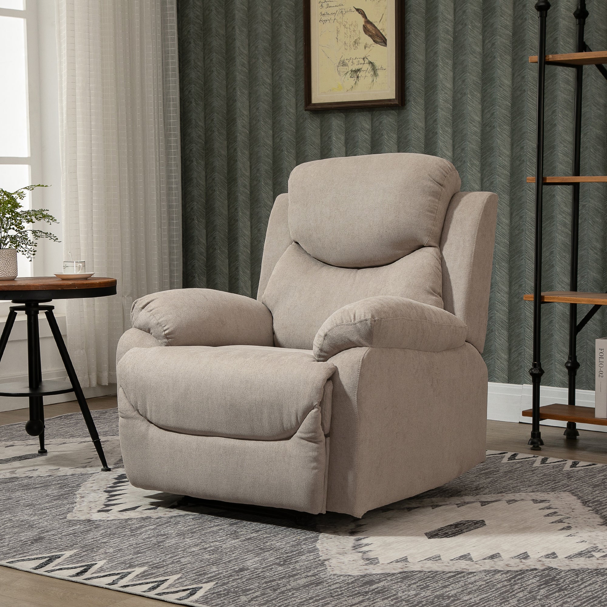 Manual Recliner Relax Chair with Armrests and Footrest Load 150 kg for Living Room Bedroom Beige