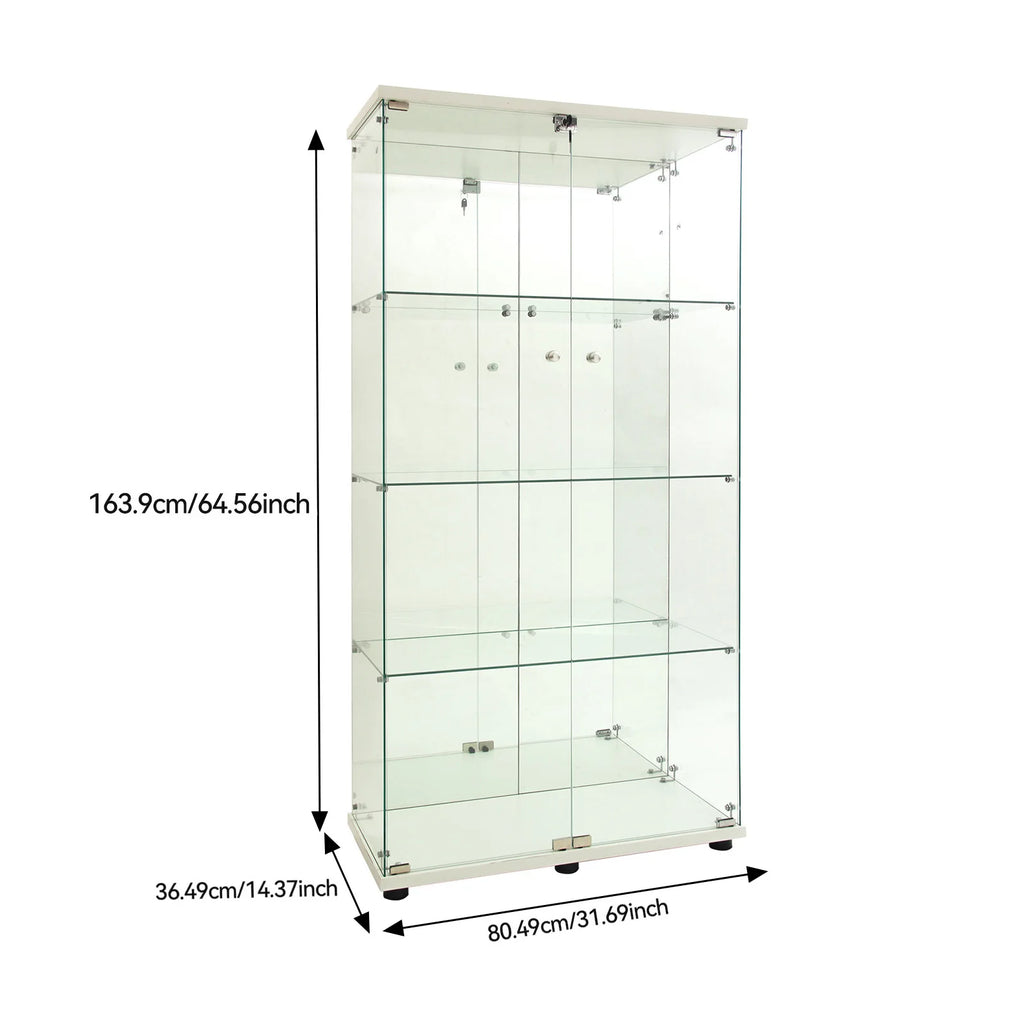 Comanlai 4-Layer Glass Display Cabinet,with LED Lighting, Lock and 2 Doors,Collector's Display Case,for Living Room and Bedroom