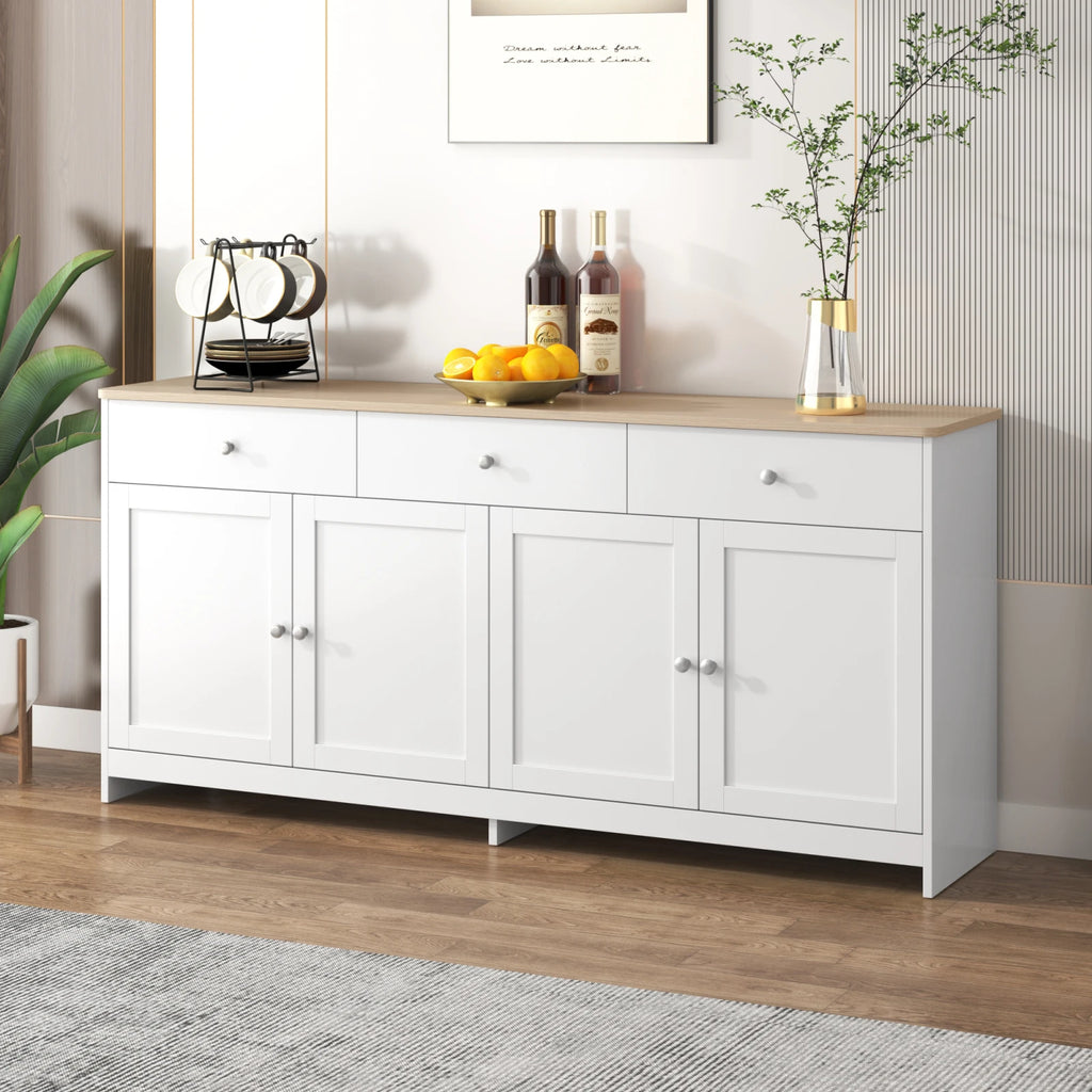 Anajqaqia Sideboard, Storage Cabinet, Multifunctional Cabinet with 4 Doors and 3 Drawers, Suitable for Living Room, White