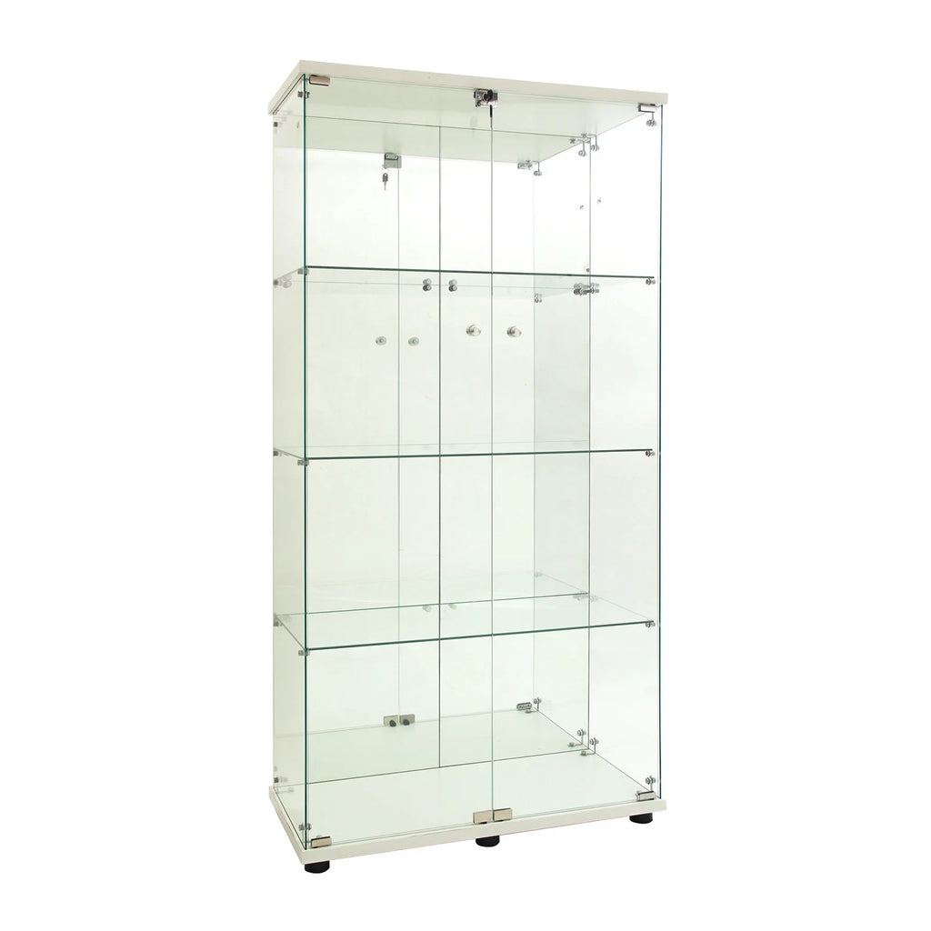 Comanlai 4-Layer Glass Display Cabinet,with LED Lighting, Lock and 2 Doors,Collector's Display Case,for Living Room and Bedroom