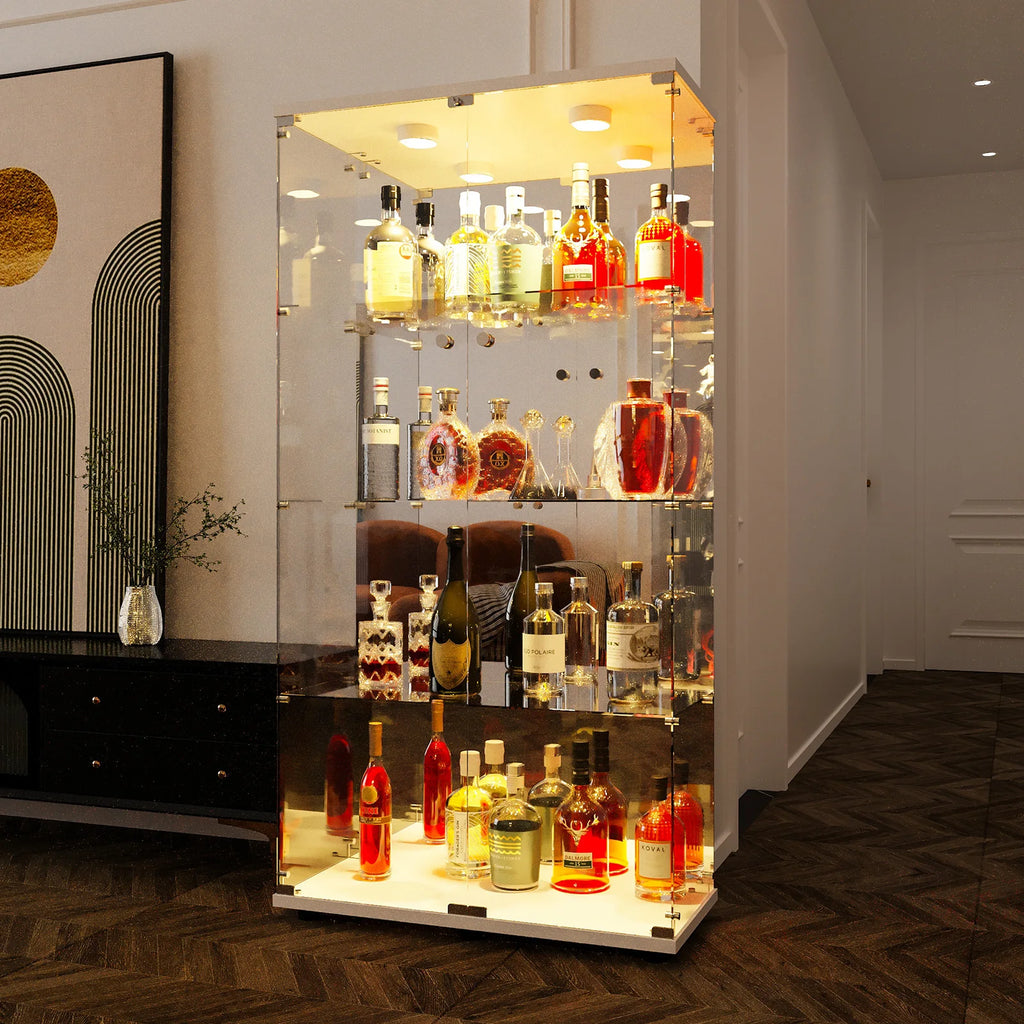 Comanlai 4-Layer Glass Display Cabinet,with LED Lighting, Lock and 2 Doors,Collector's Display Case,for Living Room and Bedroom