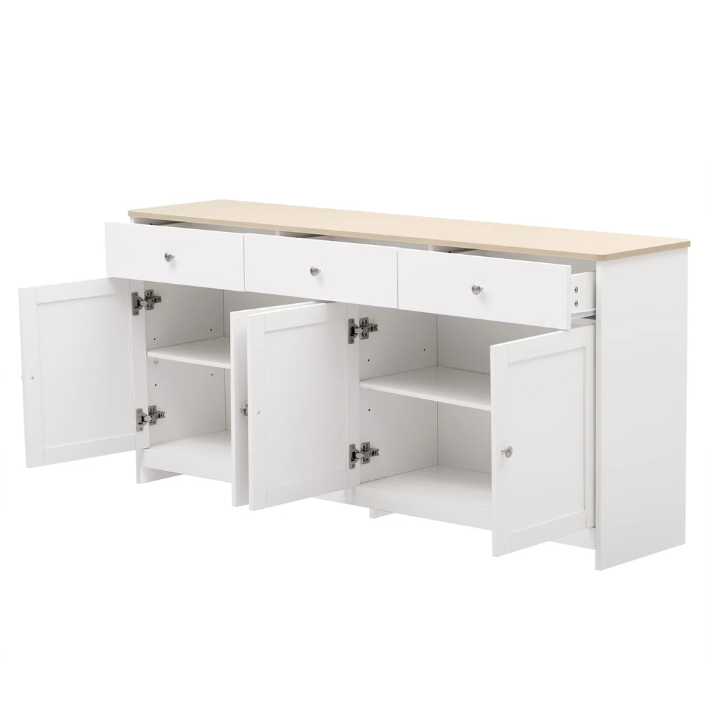 Anajqaqia Sideboard, Storage Cabinet, Multifunctional Cabinet with 4 Doors and 3 Drawers, Suitable for Living Room, White