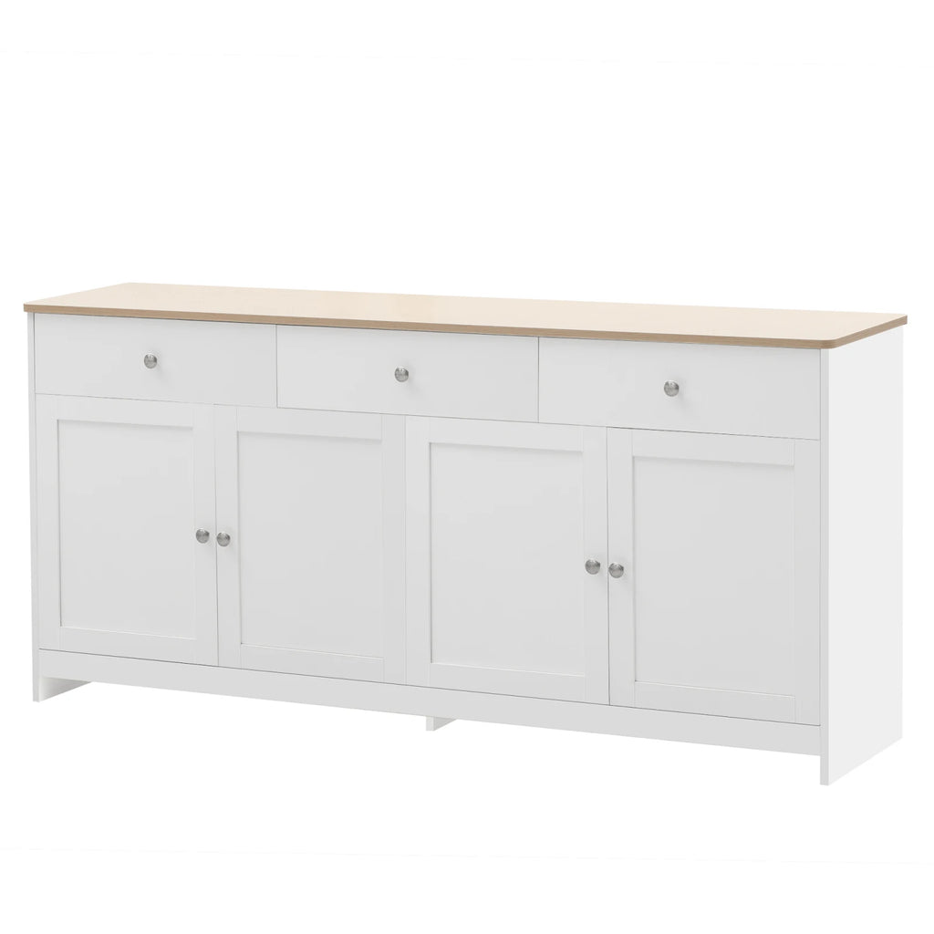 Anajqaqia Sideboard, Storage Cabinet, Multifunctional Cabinet with 4 Doors and 3 Drawers, Suitable for Living Room, White