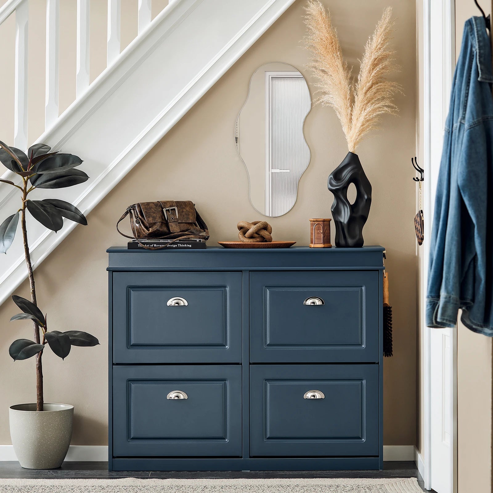 SoBuy FSR79 Shoe cabinet with 4 flap shoe rack shoe dump truck with 8 shelf surfaces Shoe chest of drawers Shoe shelf