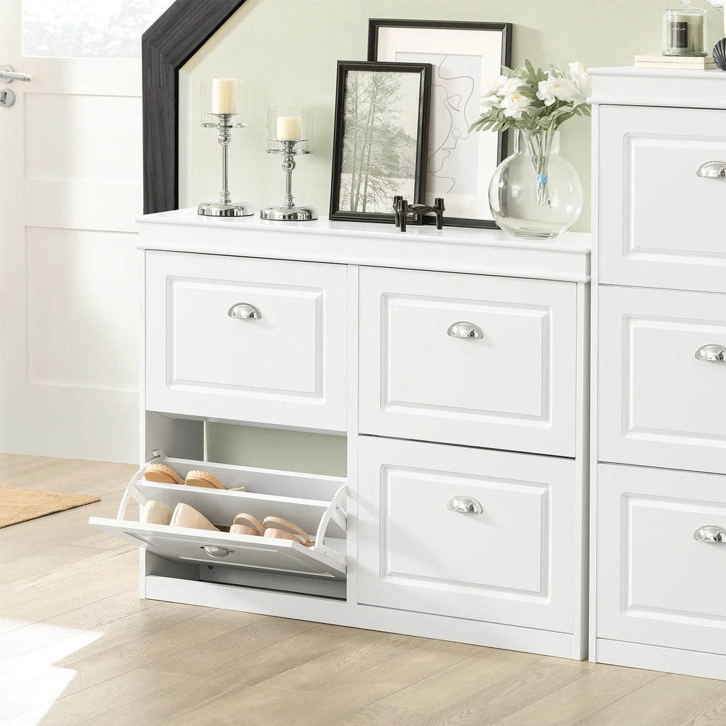 SoBuy FSR79 Shoe cabinet with 4 flap shoe rack shoe dump truck with 8 shelf surfaces Shoe chest of drawers Shoe shelf