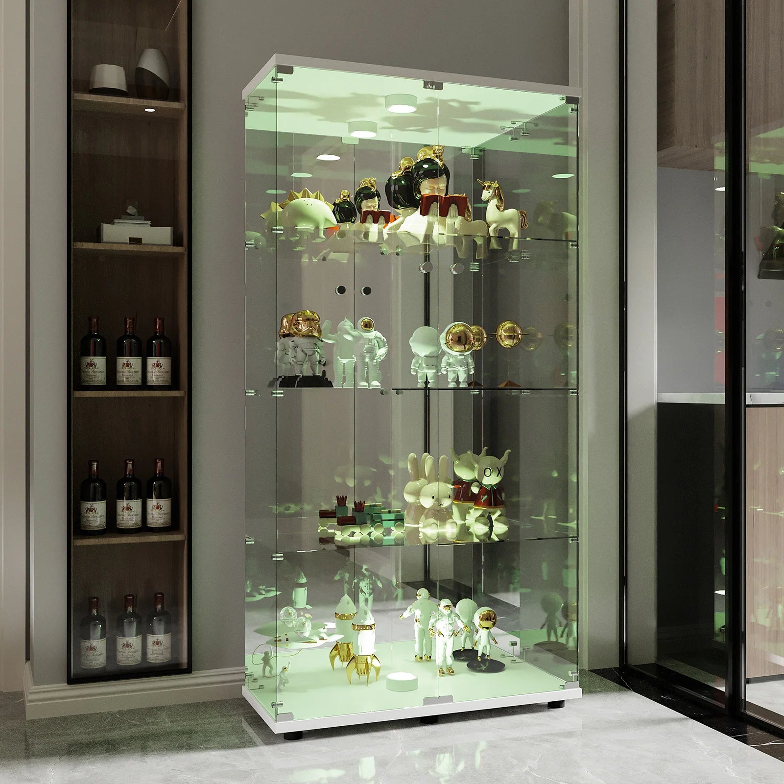Comanlai 4-Layer Glass Display Cabinet,with LED Lighting, Lock and 2 Doors,Collector's Display Case,for Living Room and Bedroom