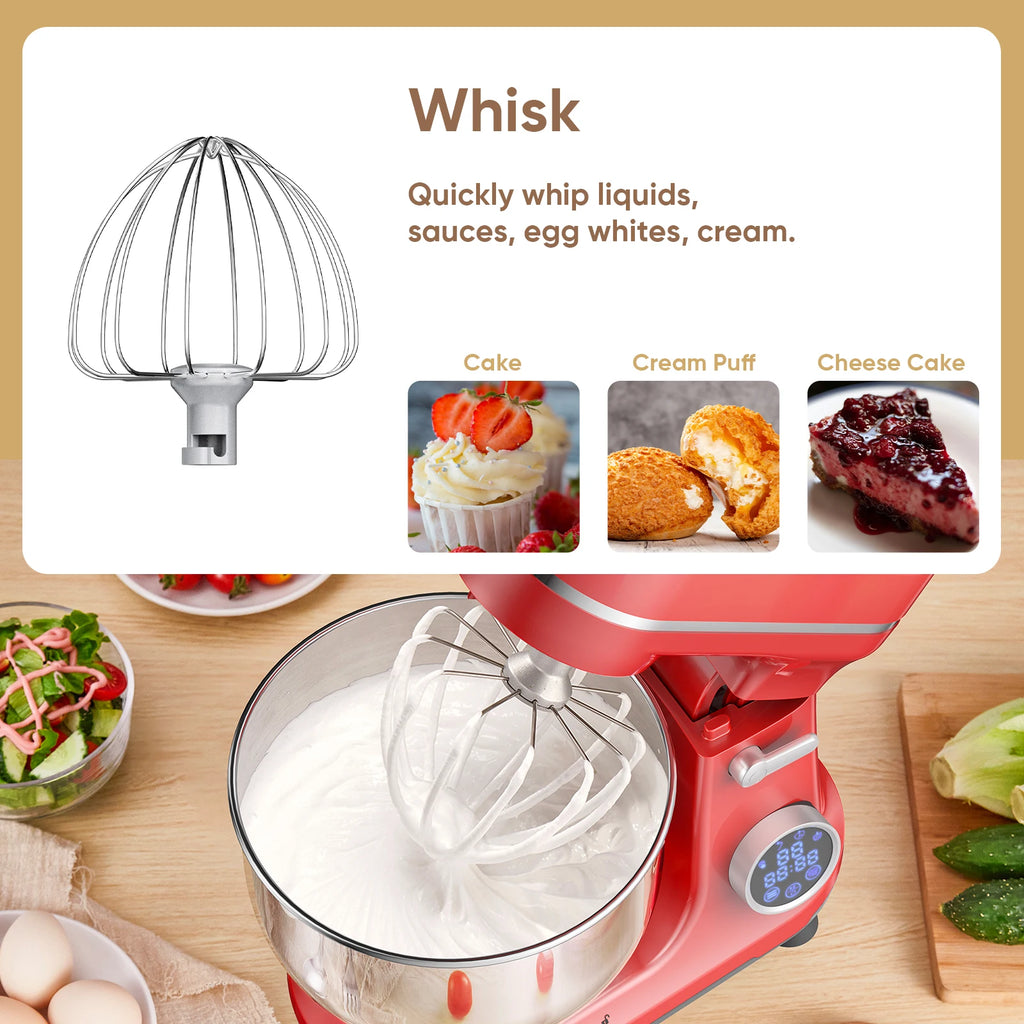 BioloMix Kitchen Food Stand Mixer, 1200W 11-Speeds DC Motor, Digital OLED Screen, Electric Food Mixer with Dough Hook, Whisk