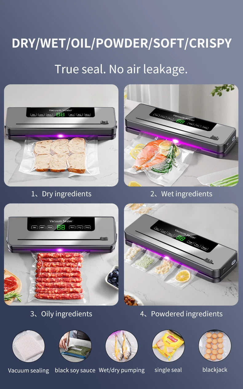 Electric Vacuum Sealer Dry/Wet Food Sealed Packaging Kitchen Food Storage Seal UV Sterilization Built-in Cutter Knife