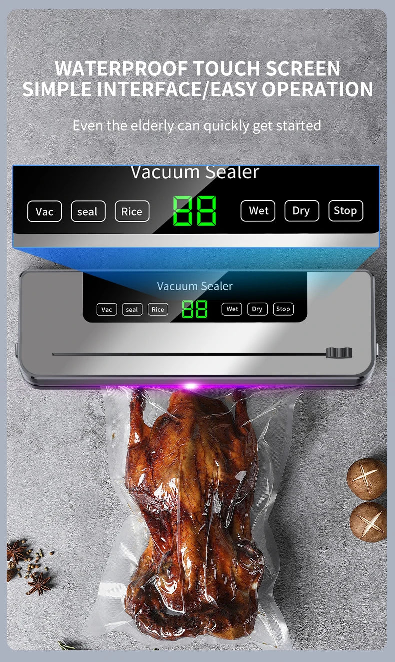 Electric Vacuum Sealer Dry/Wet Food Sealed Packaging Kitchen Food Storage Seal UV Sterilization Built-in Cutter Knife