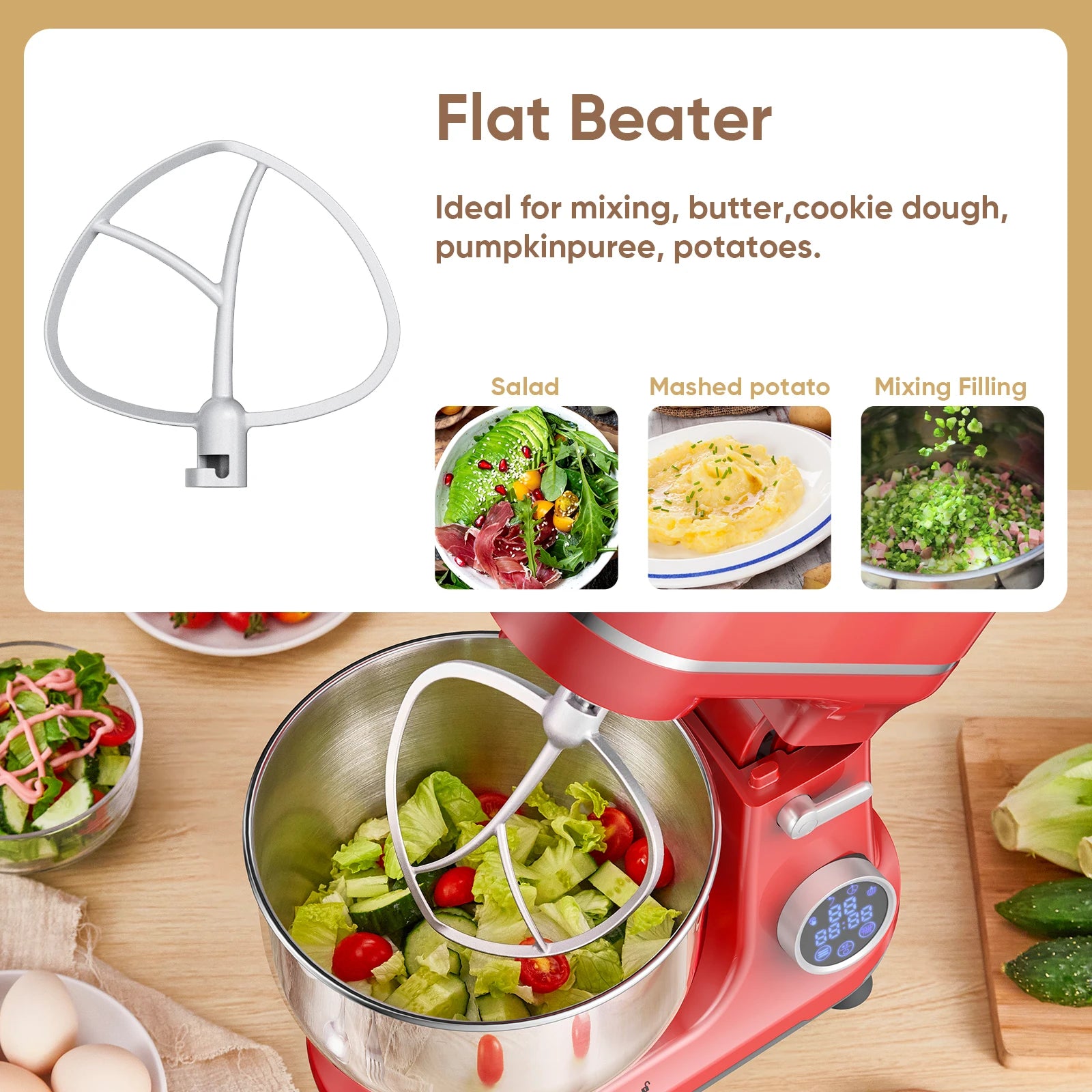 BioloMix Kitchen Food Stand Mixer, 1200W 11-Speeds DC Motor, Digital OLED Screen, Electric Food Mixer with Dough Hook, Whisk