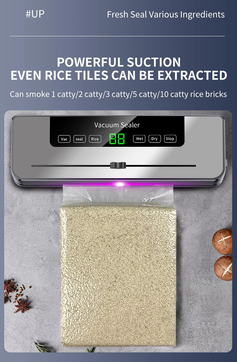 Electric Vacuum Sealer Dry/Wet Food Sealed Packaging Kitchen Food Storage Seal UV Sterilization Built-in Cutter Knife