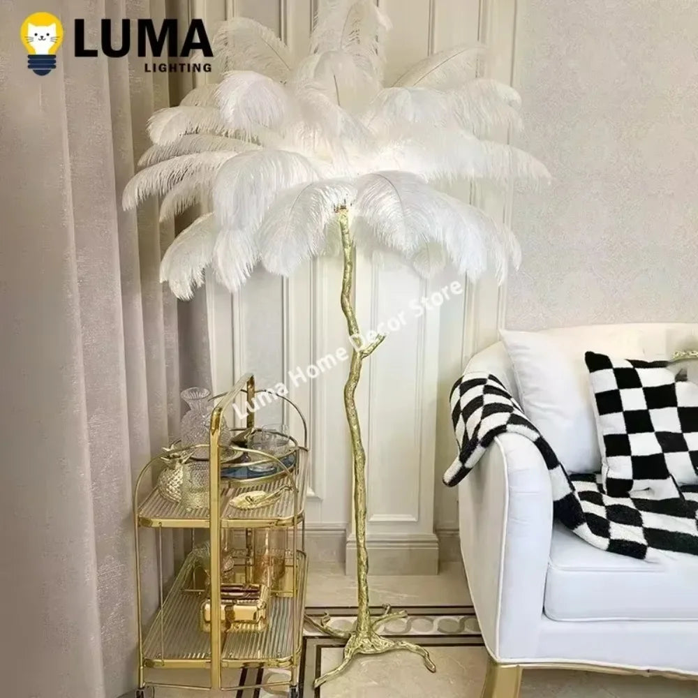 Modern Nordic Feather Floor Lamp Luxury Ostrich Plume Style Standing Light for Living Room Bedroom Sofa Corner Home Decor