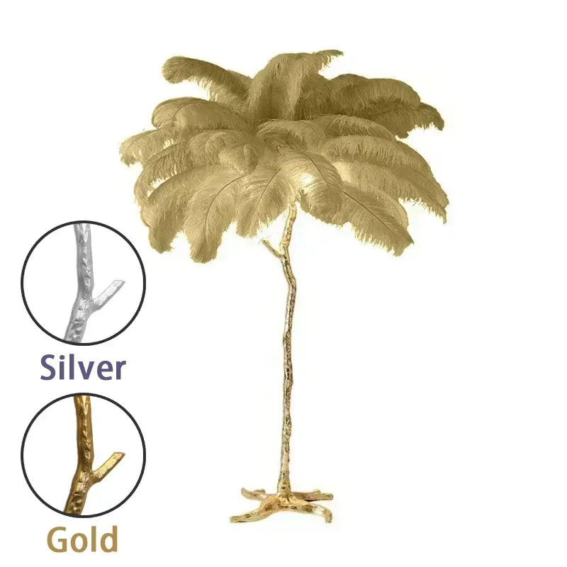 Modern Nordic Feather Floor Lamp Luxury Ostrich Plume Style Standing Light for Living Room Bedroom Sofa Corner Home Decor