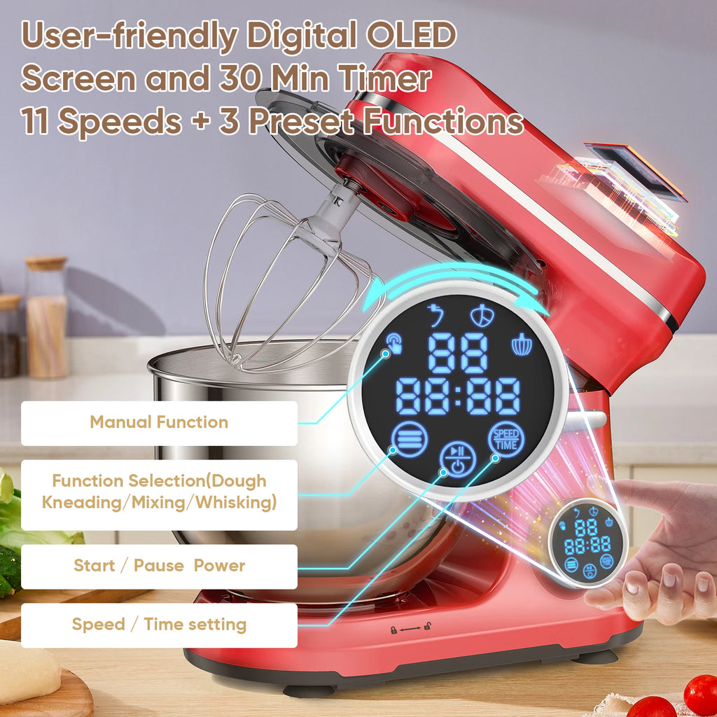 BioloMix Kitchen Food Stand Mixer, 1200W 11-Speeds DC Motor, Digital OLED Screen, Electric Food Mixer with Dough Hook, Whisk