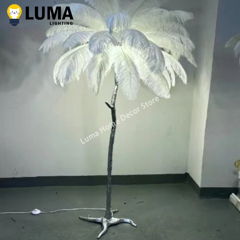 Modern Nordic Feather Floor Lamp Luxury Ostrich Plume Style Standing Light for Living Room Bedroom Sofa Corner Home Decor