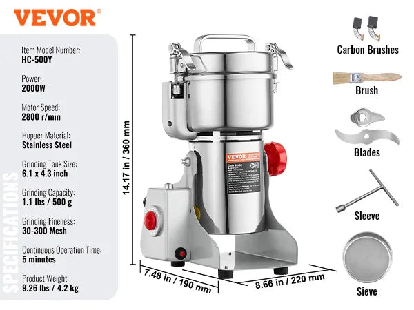 SucceBuy 150-2500g Electric Grain Mill Grinder Commercial Swing Spice Grinders for Dry Herbs Grains Spices Cereals Coffee Corn