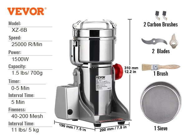 SucceBuy 150-2500g Electric Grain Mill Grinder Commercial Swing Spice Grinders for Dry Herbs Grains Spices Cereals Coffee Corn