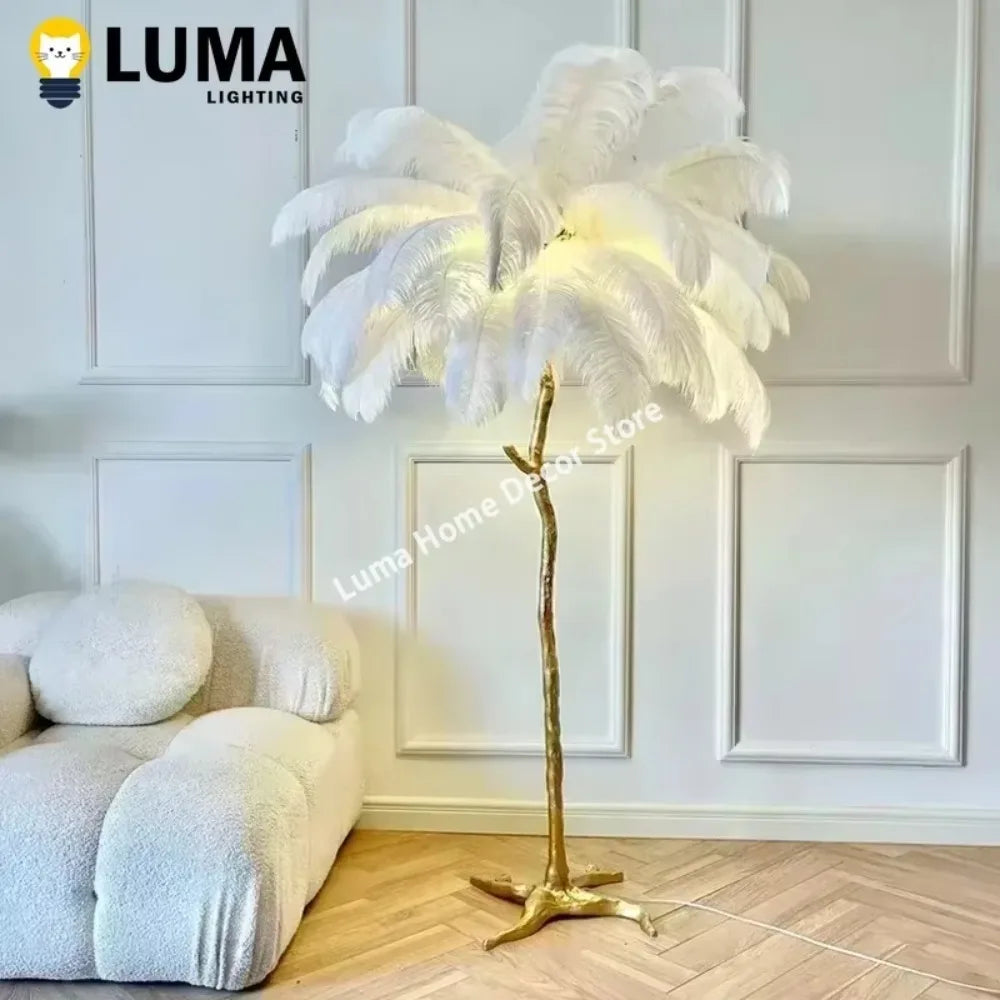 Modern Nordic Feather Floor Lamp Luxury Ostrich Plume Style Standing Light for Living Room Bedroom Sofa Corner Home Decor