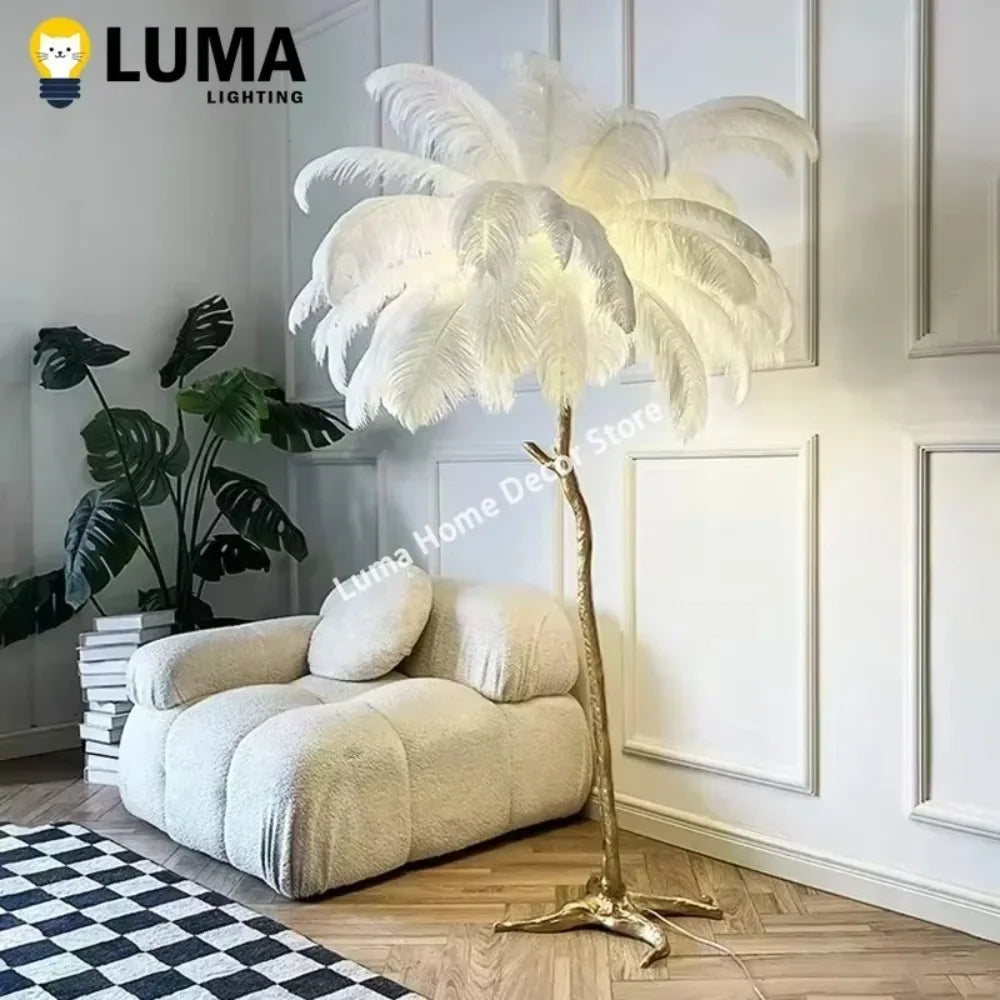 Modern Nordic Feather Floor Lamp Luxury Ostrich Plume Style Standing Light for Living Room Bedroom Sofa Corner Home Decor