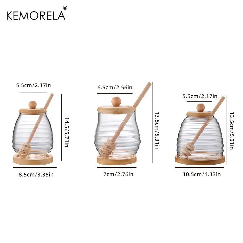 KEMORELA Glass Honeycomb Tank Kitchen Tools Honey Storage Container with Dipper and Lid Honey Bottle for Wedding Party Dining