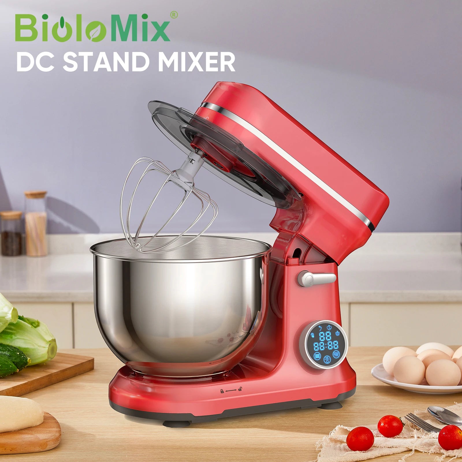 BioloMix Kitchen Food Stand Mixer, 1200W 11-Speeds DC Motor, Digital OLED Screen, Electric Food Mixer with Dough Hook, Whisk