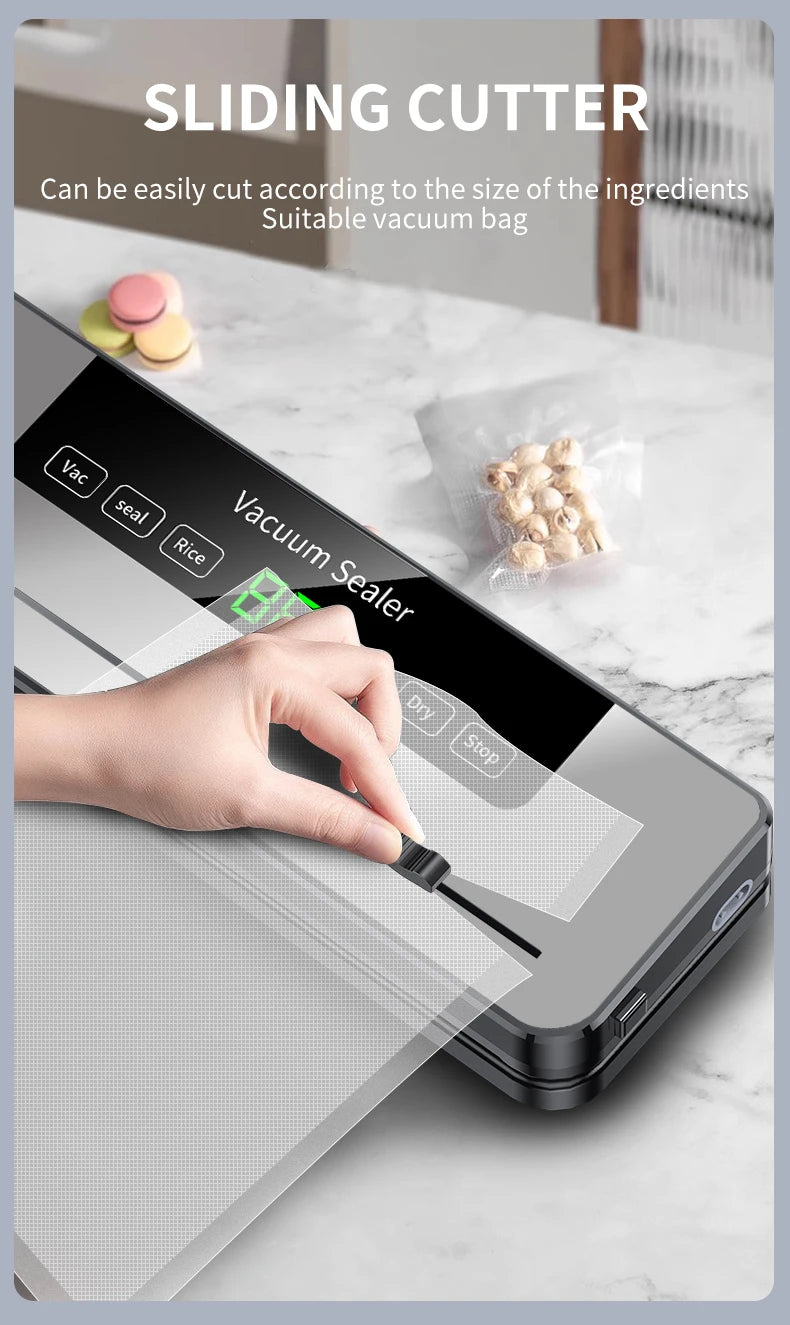 Electric Vacuum Sealer Dry/Wet Food Sealed Packaging Kitchen Food Storage Seal UV Sterilization Built-in Cutter Knife