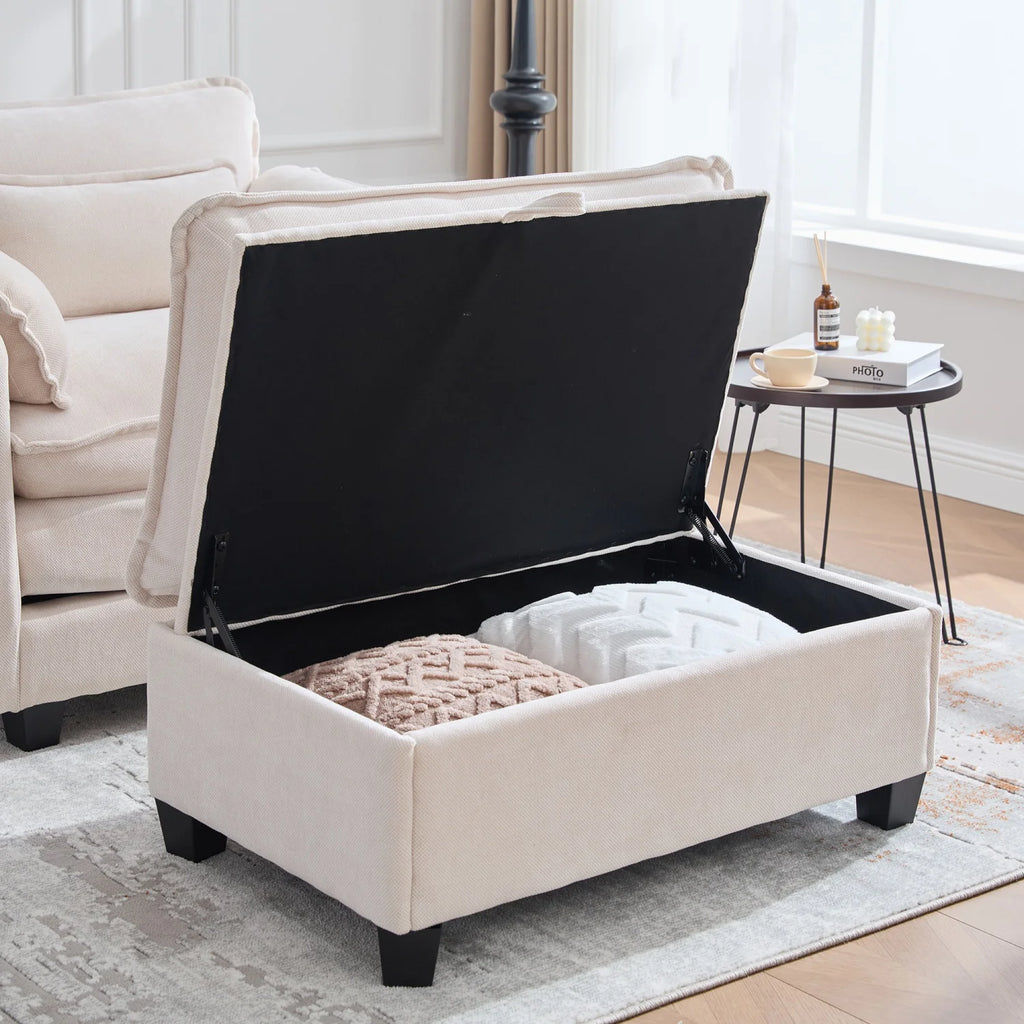 armchair with footrest and stool, velvet lounge chair with side pockets and pillows, comfortable reading chair for living room