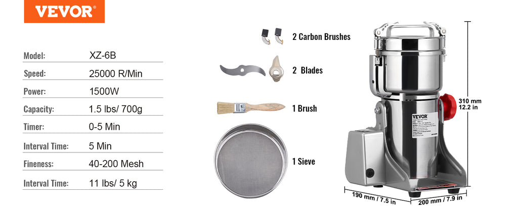 SucceBuy 150-2500g Electric Grain Mill Grinder Commercial Swing Spice Grinders for Dry Herbs Grains Spices Cereals Coffee Corn